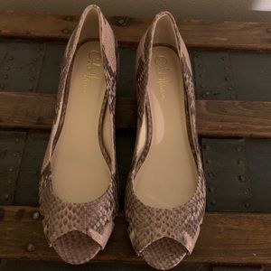 Cole Haan snakeskin peep toe wedge size 7